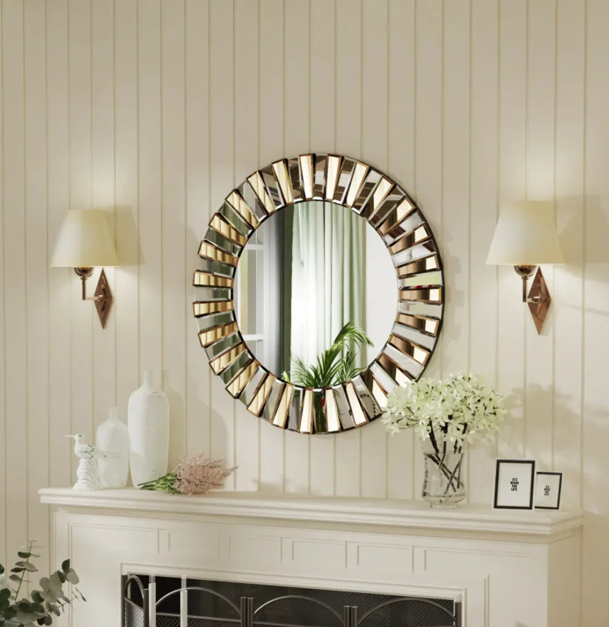 Round Starburst Decorative Wall Mirror For Home Accent Decor