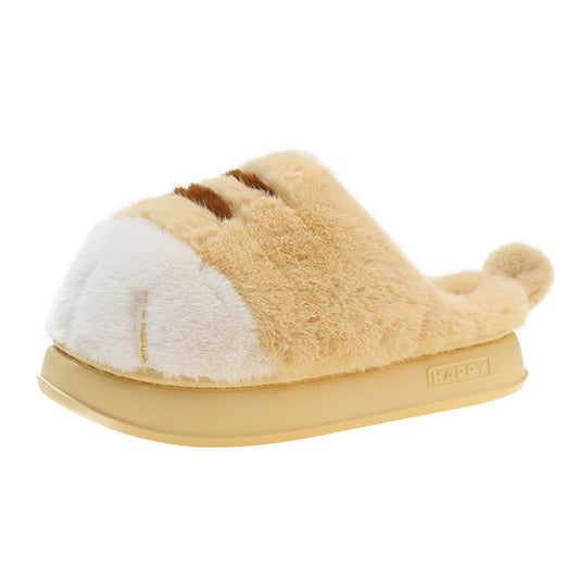 3D Cat Paw Slippers Women Warm Furry Slides Non Slip Home Shoes