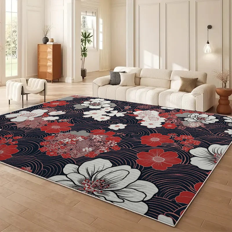 Vikama Modern Striped Floral Non Slip Polyester Living Room Rug