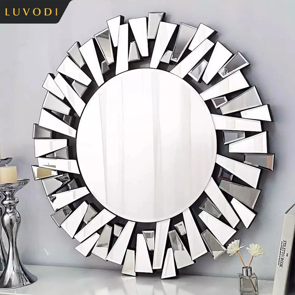 Luvodi Round Starburst Wall Mirror For Modern Home Decor