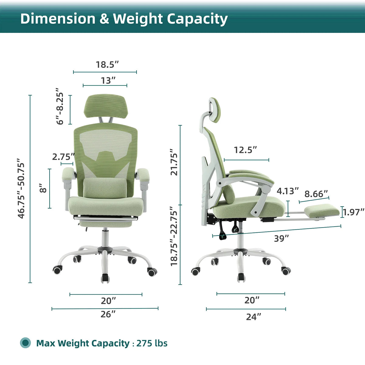 JHK Ergonomic Reclining High Back Mesh Lumbar Support Gaming Chair