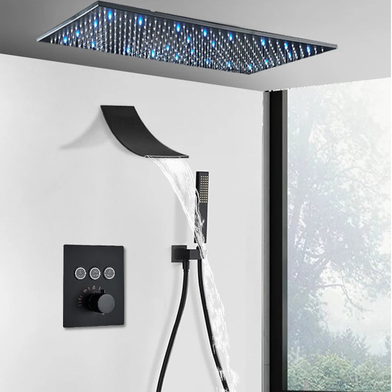 Quyanre Thermostatic Digital Shower Faucet Concealed Wall Rainfall System Set