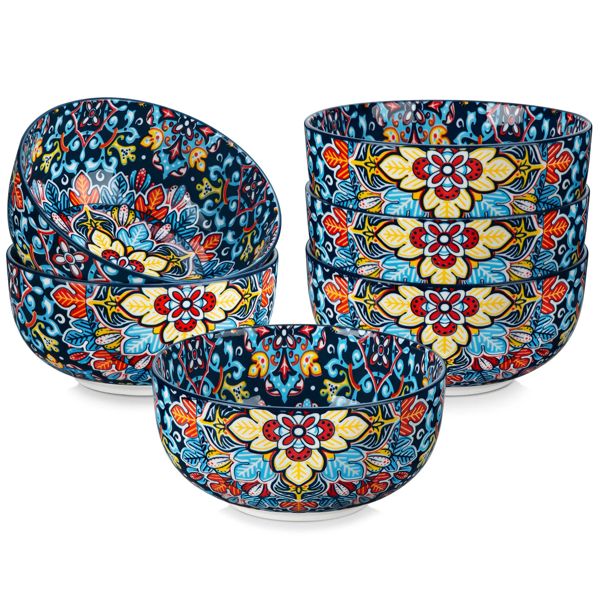 Malacasa Ceramic Cereal And Soup Bowl Set Bohemian Floral Design