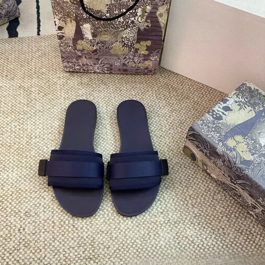 Womens Jacquard Embroidered Flat Slippers Single Strap Sandals