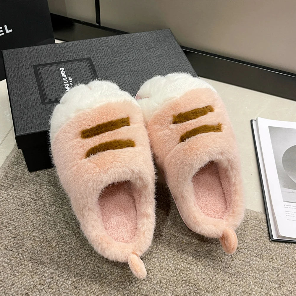3D Cat Paw Slippers Women Warm Furry Slides Non Slip Home Shoes