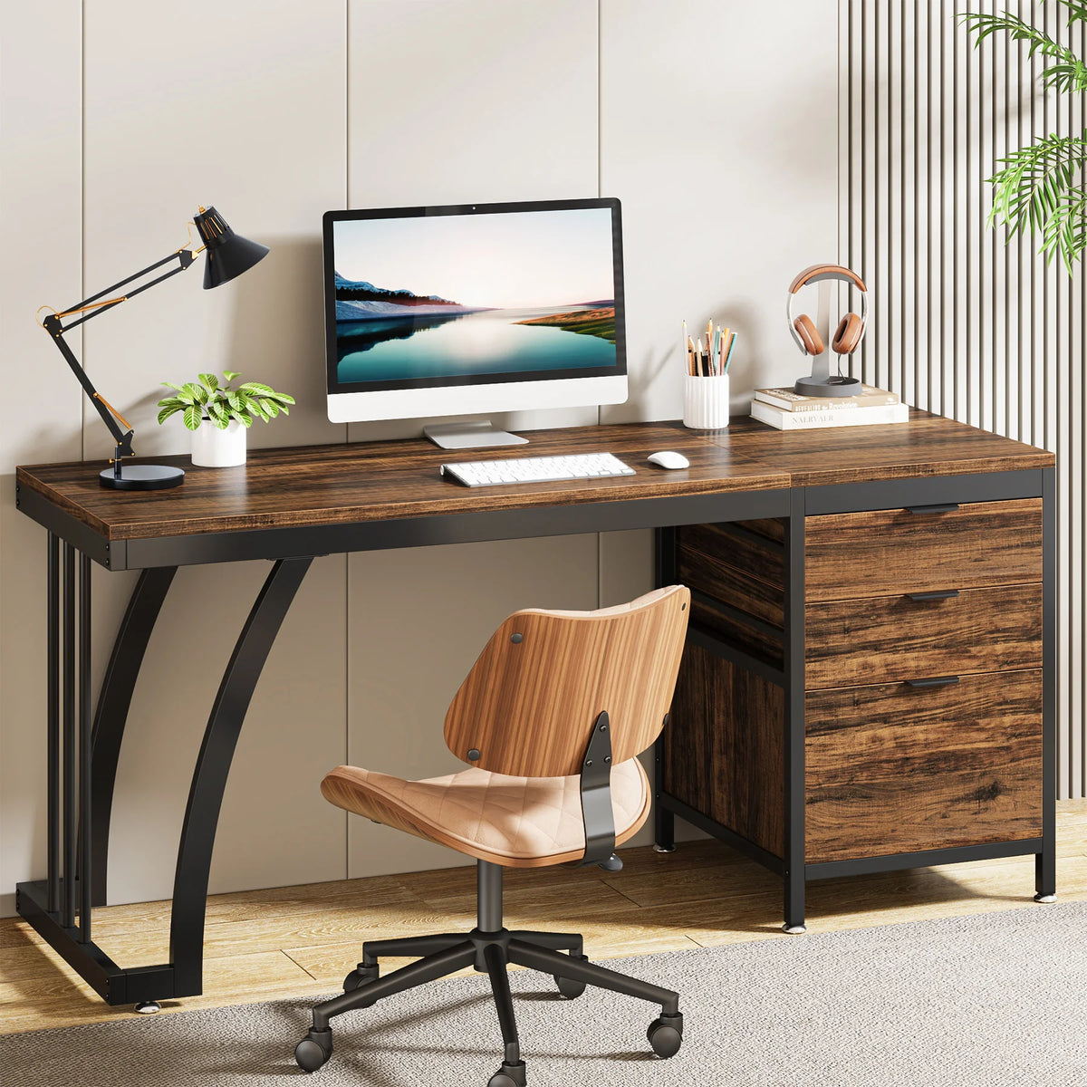 Tribesigns Computer Desk With Three Drawers Home Office Writing Workstation