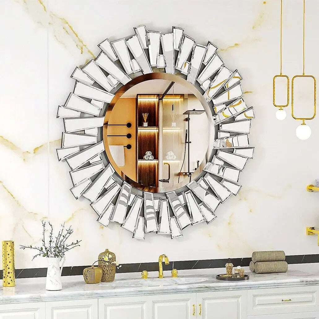 Luvodi Round Starburst Wall Mirror For Modern Home Decor