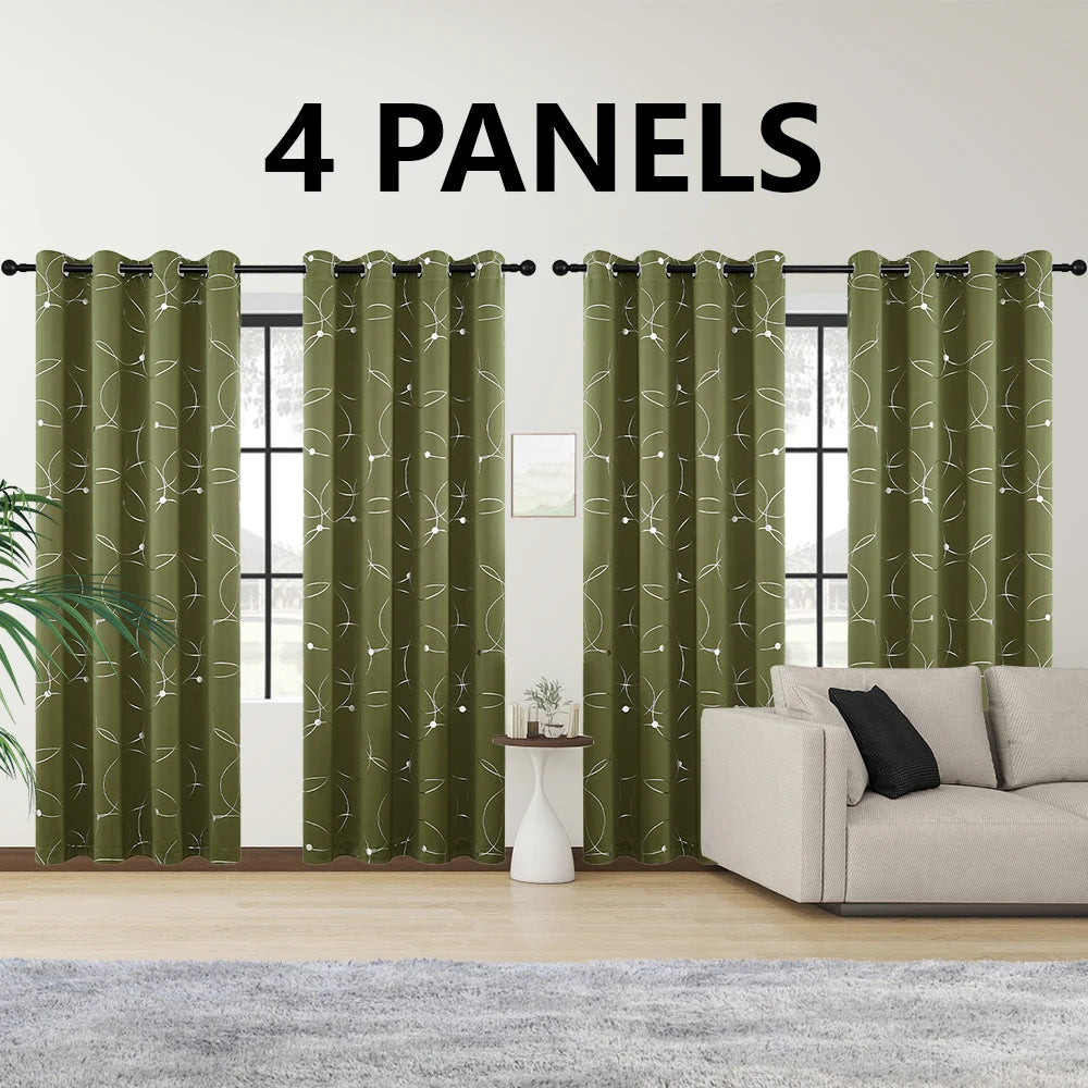 Room Darkening Blackout Curtains With Grommet And Foil Pattern