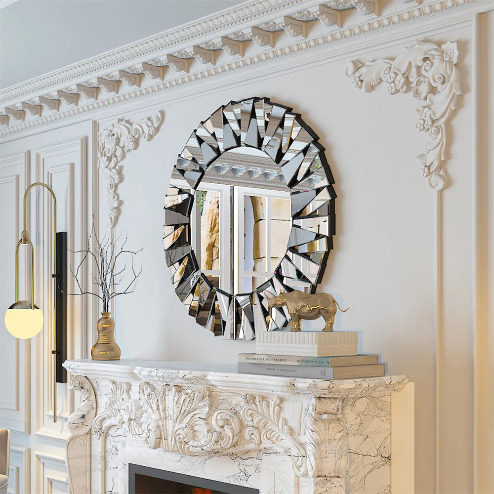 Luvodi Round Starburst Wall Mirror For Modern Home Decor
