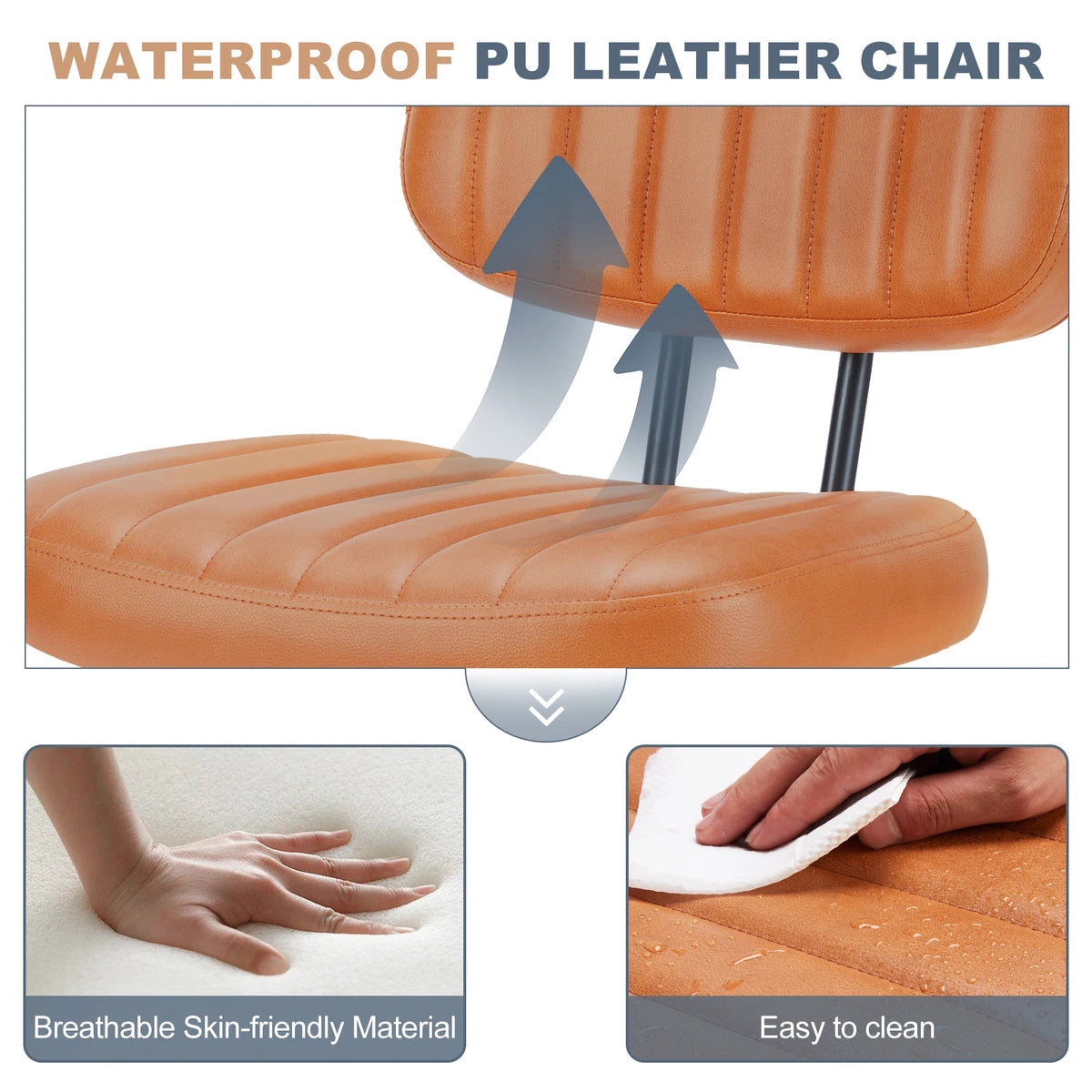 JHK Armless Office Chair Lumbar Support Height Adjustable Leather Swivel