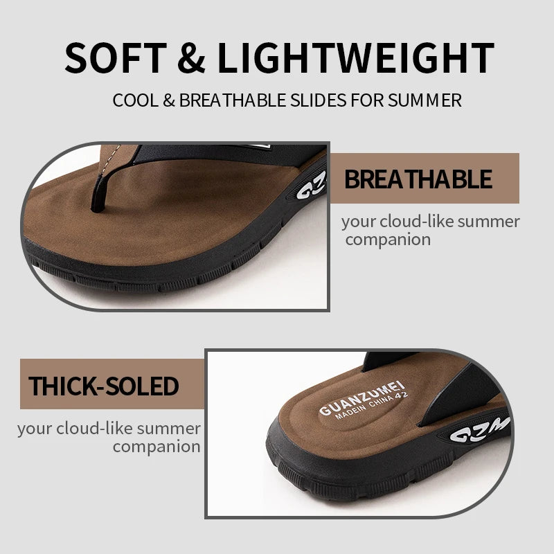 Men's Beach Slippers Anti Slip PVC Flip Flops Thick Sole