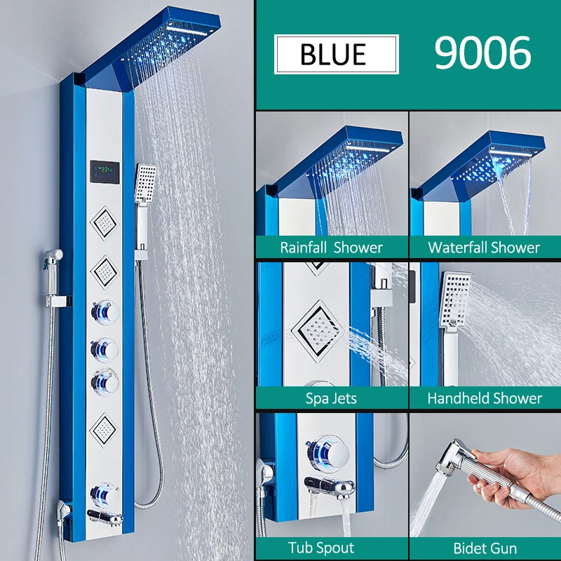 Quyanre LED Shower Panel With Rain Waterfall And Massage Jets
