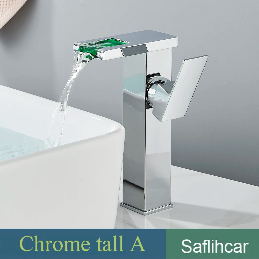 SAFLIHCAR LED Basin Faucet Single Handle Deck Mounted Bathroom Tap