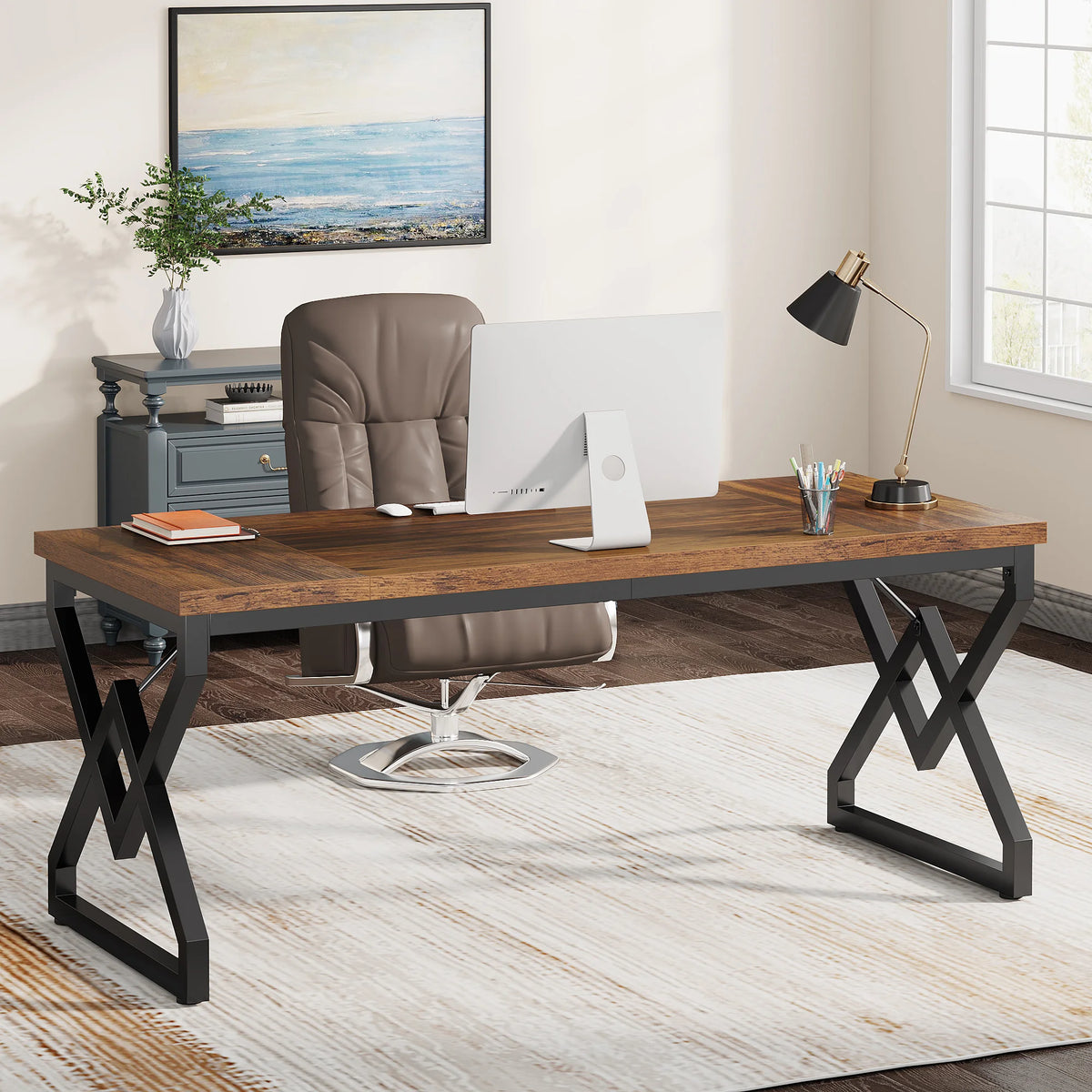 Tribesigns Industrial Executive Heavy Duty Home Office Desk Metal Frame