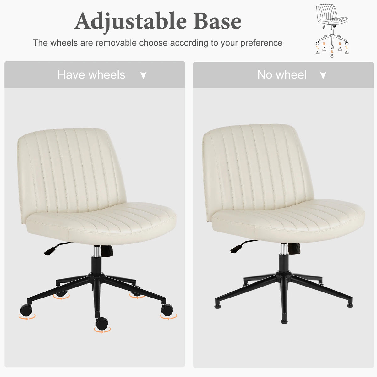 JHK Armless PU Leather Swivel Chair Height Adjustable Office Furniture