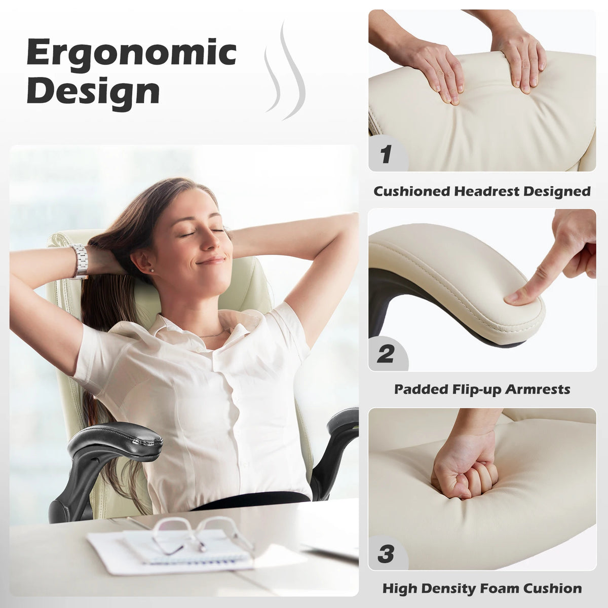 JHK Ergonomic Office Chair Heavy Duty PU Leather Adjustable Swivel