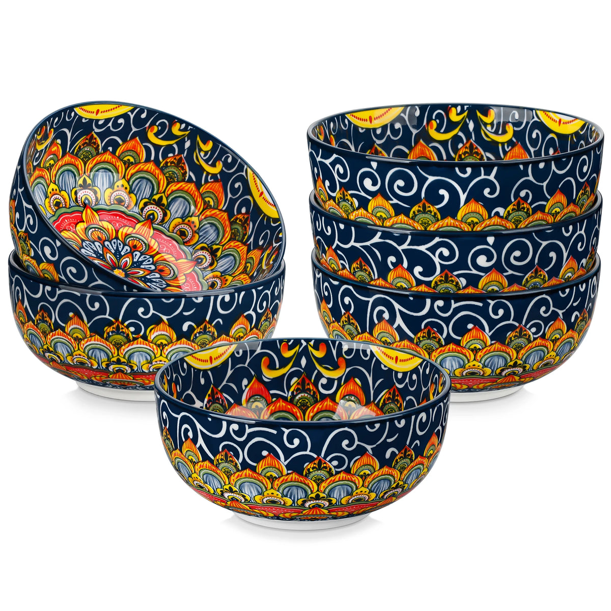 Malacasa Ceramic Cereal And Soup Bowl Set Bohemian Floral Design