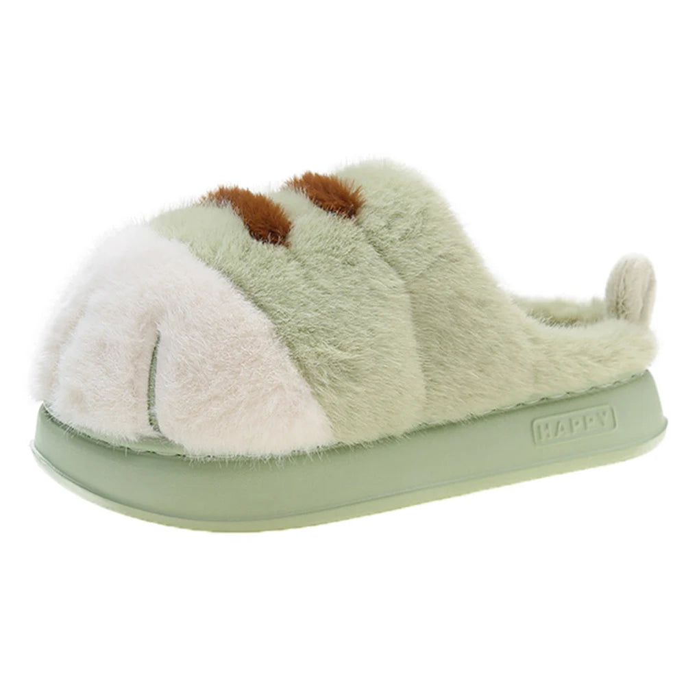 3D Cat Paw Slippers Women Warm Furry Slides Non Slip Home Shoes